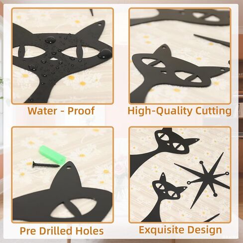 Bnesi 5 Piece Metal Mid Century Modern Atomic Cat Wall Decor Vintage Black Cartoon Atomic Cat and Atomic Stars Art Decor for Living Room Bedroom Home Bathroom Lovers Gifts (Abstract, Medium) in Saudi Arabia