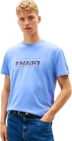 Tommy Jeans Men's Short Sleeve Solid Cotton Graphic T-Shirts with Signature Printed 1985 Graphic in Kuwait