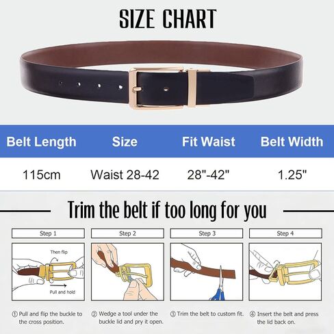 Men's Reversible Leather Belt, Gold Buckle Black Dress Belts for Men Fit Waist 28"-42" in Saudi Arabia