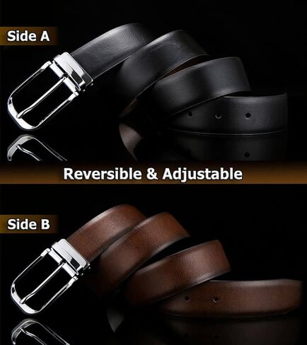 Men's Reversible Leather Belt, Gold Buckle Black Dress Belts for Men Fit Waist 28"-42" in Saudi Arabia