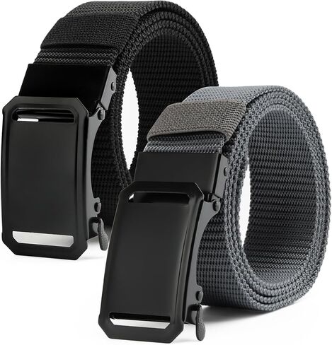 2-Pack Men's Nylon Tactical Belt - Ratchet Belts For Men with Quick Release Slide Buckle, Adjustable No-Hole Work Belt, Black Belts For Casual, Jeans, Outdoor & Everyday Wear in Saudi Arabia