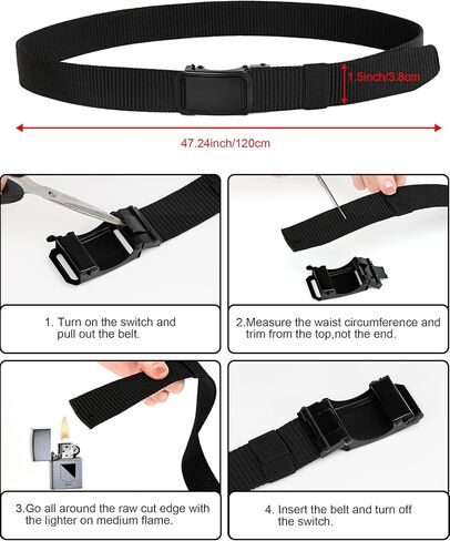 2-Pack Men's Nylon Tactical Belt - Ratchet Belts For Men with Quick Release Slide Buckle, Adjustable No-Hole Work Belt, Black Belts For Casual, Jeans, Outdoor & Everyday Wear in Saudi Arabia