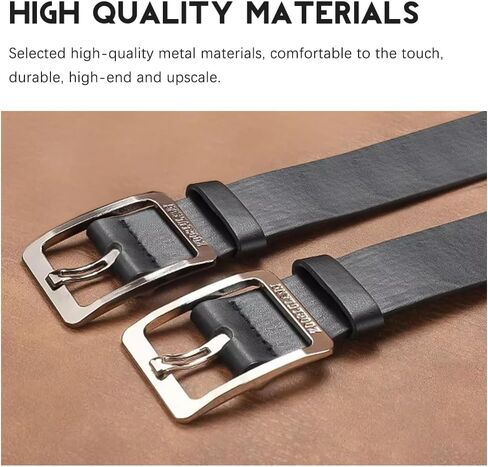 Men's Leather Belt with Classic Metal Buckle | Vintage Casual & Dress Waist Belt for Jeans | Gift for Men(Black with Silver Buckle) in Saudi Arabia
