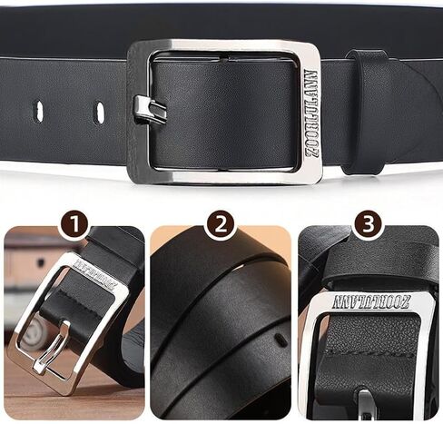 Men's Leather Belt with Classic Metal Buckle | Vintage Casual & Dress Waist Belt for Jeans | Gift for Men(Black with Silver Buckle) in Saudi Arabia