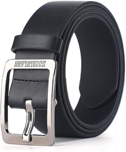 Men's Leather Belt with Classic Metal Buckle | Vintage Casual & Dress Waist Belt for Jeans | Gift for Men(Black with Silver Buckle) in Saudi Arabia