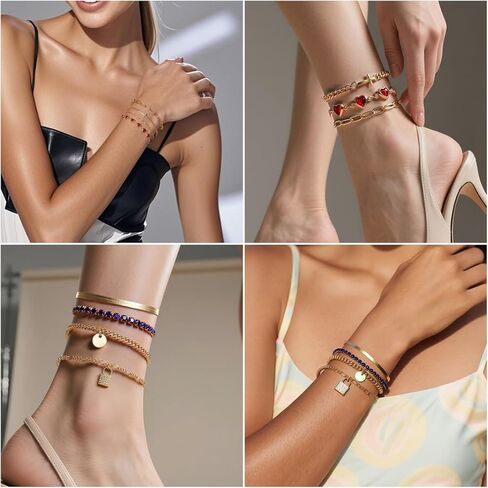 KOSMOS-LI Elegant Gold-Plated Fashion Jewelry Set Stocking Stuffers,3 Layered Necklaces with Butterfly Crystal Pendant, Heart Charm Bracelets, 36 Pairs Stud Earrings in Kuwait