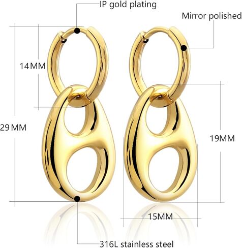 Waterproof 18K Gold Plated Stainless Steel Chunky Chain Big Pig Nose Oval Link Chain Necklace Bracelet Earring Set in Saudi Arabia
