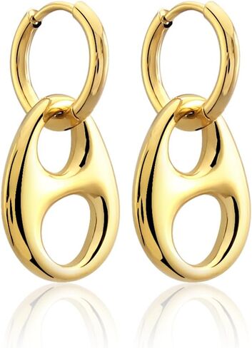 Waterproof 18K Gold Plated Stainless Steel Chunky Chain Big Pig Nose Oval Link Chain Necklace Bracelet Earring Set in Saudi Arabia