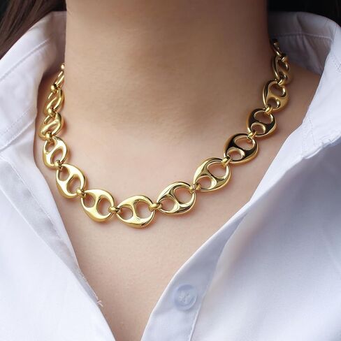 Waterproof 18K Gold Plated Stainless Steel Chunky Chain Big Pig Nose Oval Link Chain Necklace Bracelet Earring Set in Saudi Arabia