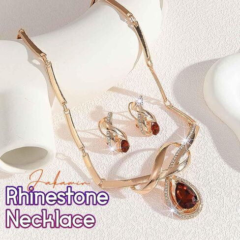 JAKAWIN Gold Necklace and Earring Set Red Crystal Teardrop Wedding Jewelry for Women in Saudi Arabia