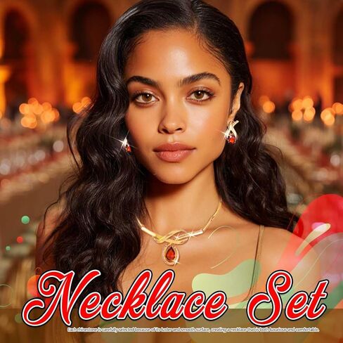JAKAWIN Gold Necklace and Earring Set Red Crystal Teardrop Wedding Jewelry for Women in Saudi Arabia