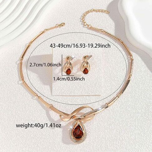 JAKAWIN Gold Necklace and Earring Set Red Crystal Teardrop Wedding Jewelry for Women in Saudi Arabia