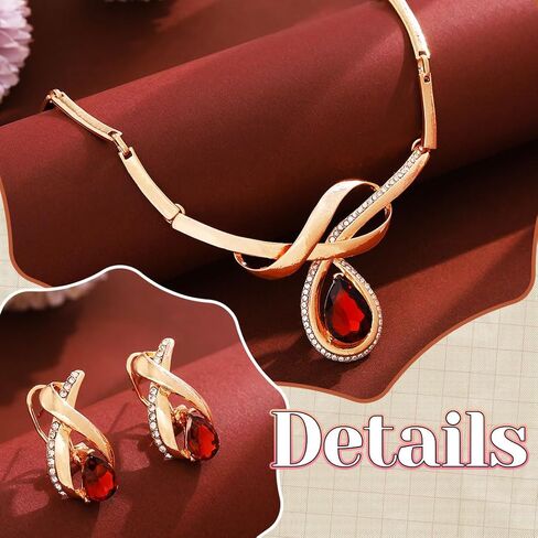 JAKAWIN Gold Necklace and Earring Set Red Crystal Teardrop Wedding Jewelry for Women in Saudi Arabia