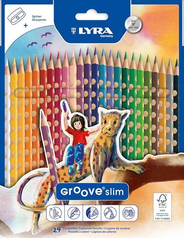 LYRA Groove Slim Child-Grip Pencils, 3.3 Millimeter Cores, Includes Sharpener, Set of 24 Pencils, Assorted Colors (2821240) by Lyra in Kuwait