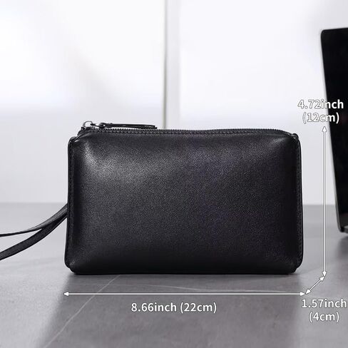 Classic Soft Genuine Leather Clutch Wallet for Men - Slim Vintage Design with RFID Protection for Daily Carry Gift Box in Kuwait