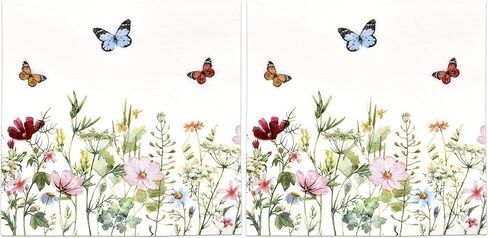 Gift Boutique 100 Spring Floral Luncheon Napkins Disposable Paper Colored Butterflies Flower Blossom Dinner Lunch Napkin for Summer Flowers Wedding Tea Bridal Baby Shower Tableware Party Supplies in Saudi Arabia