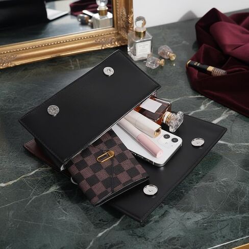 حقائب CACHIL 2026 النسائية الجديدة ذات المقبض العلوي، وحقائب كروس، وحقائب اليد، وحقائب السهرة، وحقائب هوبو، وحقائب الكتف، وحقائب اليد، وحقيبة يد عصرية متباينة من جلد البولي يوريثان باللونين البني والأسود مع أشرطة قابلة للتعديل | حقيبة 3 في 1 | حقيبة 3 في  in Kuwait