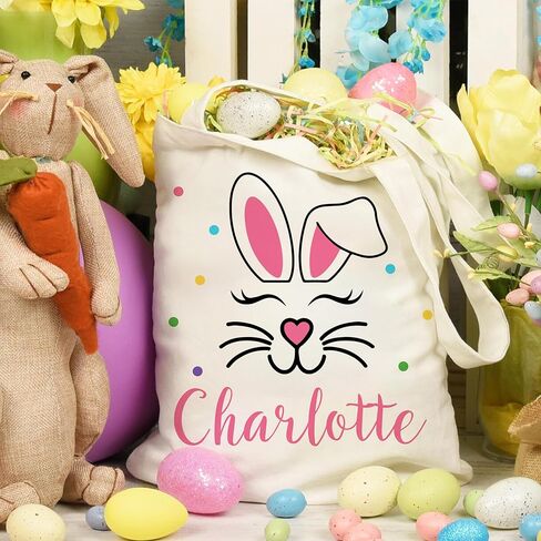 Generic Personalized Easter Egg Hunt Tote Bag Customized Easter Sack, Natural in Saudi Arabia