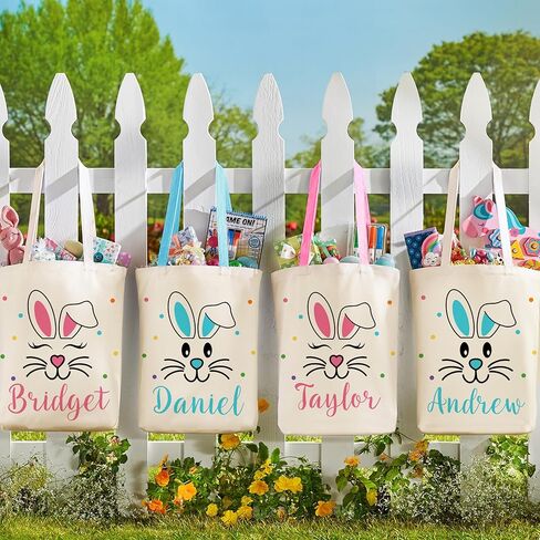 Generic Personalized Easter Egg Hunt Tote Bag Customized Easter Sack, Natural in Saudi Arabia
