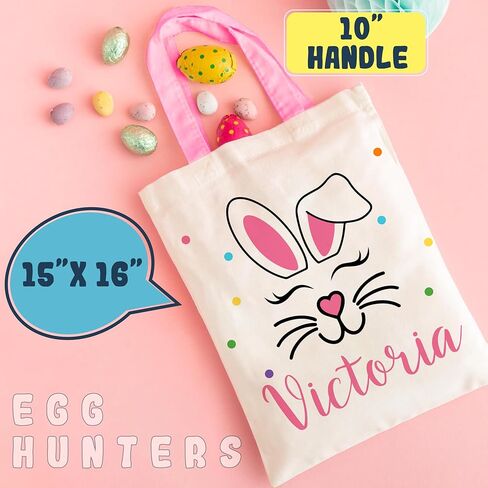 Generic Personalized Easter Egg Hunt Tote Bag Customized Easter Sack, Natural in Saudi Arabia