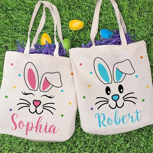 Generic Personalized Easter Egg Hunt Tote Bag Customized Easter Sack, Natural in Saudi Arabia