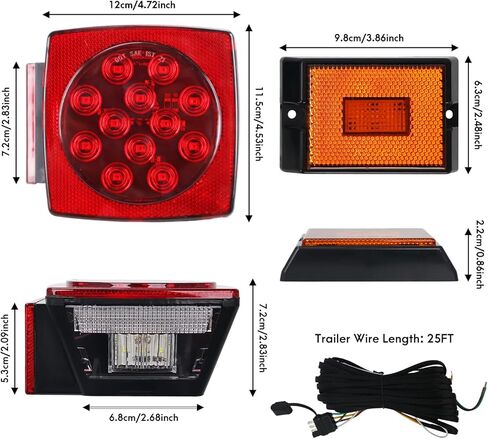 مجموعة إضاءة مقطورة LED غاطسة، IP67 مقاومة للماء 12 فولت، أضواء إشارة إيقاف الذيل مع حزام أسلاك بطول 25 قدمًا، أضواء مقطورة قارب بحري لشاحنة RV المساعدة، Luces Para Trailas أقل من 80 بوصة in Kuwait