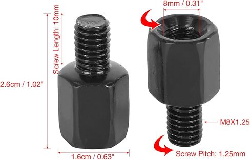 F FIERCE CYCLE 2pcs 8mm LH to 8mm LH Black Motorcycle Rearview Mirrors Adapter Bolt Screw in Saudi Arabia
