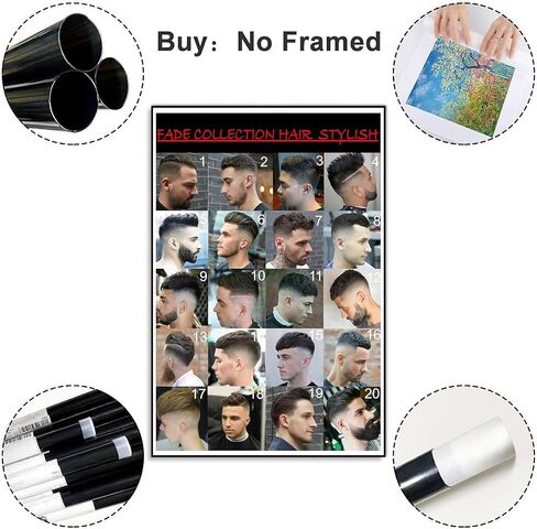 VMXWLL Barber Shop Decor - Fade Collection Men's Hairstyle Chart - Professional Canvas Wall Art for Barbershop & Salon - Haircut Reference Guide - Unframed 16x24 Inch in Saudi Arabia