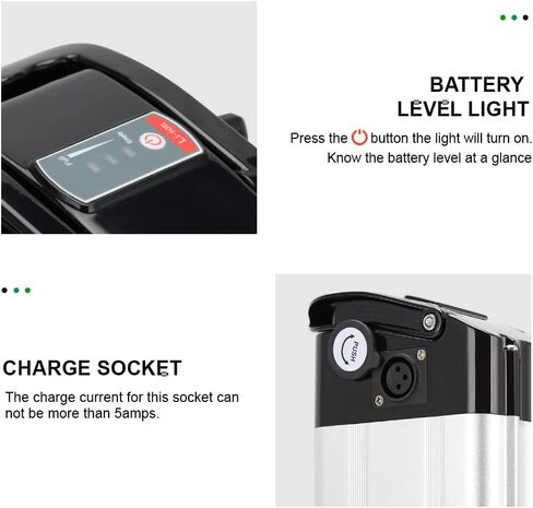 Yose Power 48V 10.4Ah Ebike Battery Sliver Fish Battery with USB Port Electric Bike for 250W/350W/500W Motor Electric Bicycle Seat Tube with Safe Lock Led Indicator Light 2 Pins Discharging Port in Kuwait