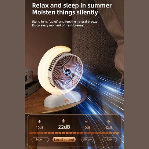 USB Charging Desktop Fan with Remote Control, 3 Speed Tabletop Circulation Fan, 5 Mode Lighting, 1H/2H Timer, for Home Office (Silver) in Kuwait
