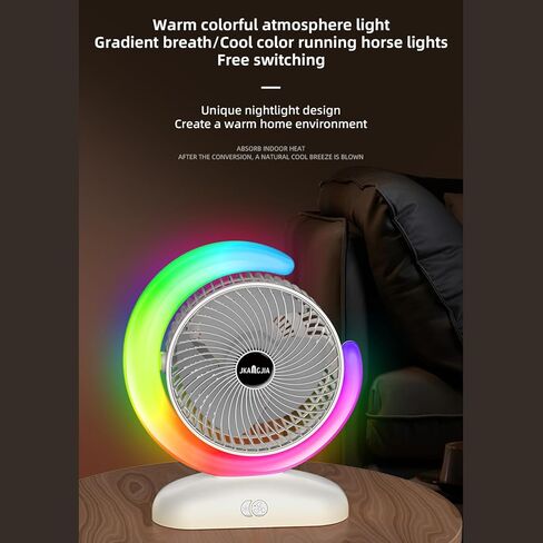 USB Charging Desktop Fan with Remote Control, 3 Speed Tabletop Circulation Fan, 5 Mode Lighting, 1H/2H Timer, for Home Office (Silver) in Kuwait