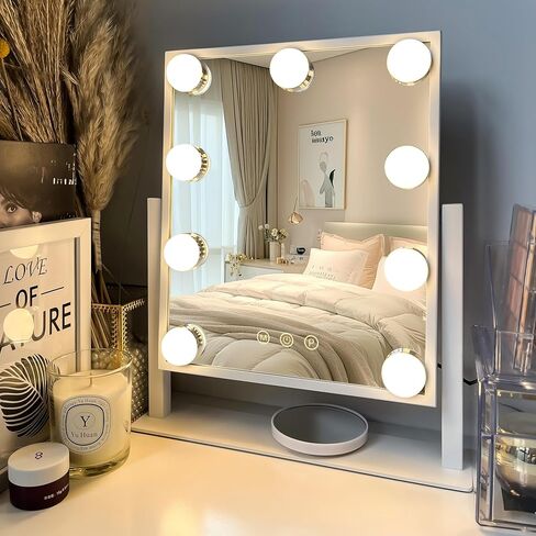 Vanity Mirror with Lights, Makeup Mirror with 3 Lighting Modes, Light Up Mirror with Touch Sensor, AC-Powered, 360 Rotatable, Metal Frame, with Detachable 10X Magnifying Spot Mirro, 14.1" in Saudi Arabia