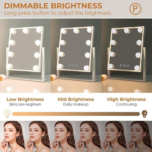 Vanity Mirror with Lights, Makeup Mirror with 3 Lighting Modes, Light Up Mirror with Touch Sensor, AC-Powered, 360 Rotatable, Metal Frame, with Detachable 10X Magnifying Spot Mirro, 14.1" in Saudi Arabia