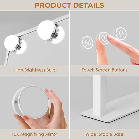 Vanity Mirror with Lights, Makeup Mirror with 3 Lighting Modes, Light Up Mirror with Touch Sensor, AC-Powered, 360 Rotatable, Metal Frame, with Detachable 10X Magnifying Spot Mirro, 14.1" in Saudi Arabia