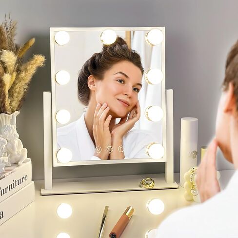 Vanity Mirror with Lights, Makeup Mirror with 3 Lighting Modes, Light Up Mirror with Touch Sensor, AC-Powered, 360 Rotatable, Metal Frame, with Detachable 10X Magnifying Spot Mirro, 14.1" in Saudi Arabia