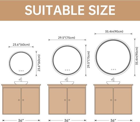 مرآة حمام بإضاءة خلفية مستديرة من LOVESPEJO مقاس 30 بوصة مع أضواء، مرآة LED دائرية للحمام، بدون ضباب، قابلة للتعتيم بدون خطوات، 3 ألوان متغيرة، ذاكرة، IP54، مقاومة للكسر in Kuwait