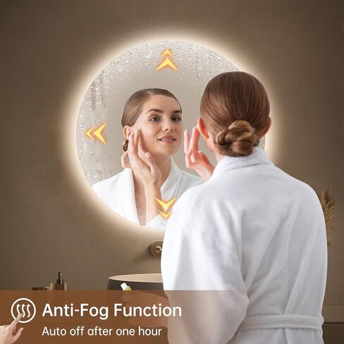 مرآة حمام بإضاءة خلفية مستديرة من LOVESPEJO مقاس 30 بوصة مع أضواء، مرآة LED دائرية للحمام، بدون ضباب، قابلة للتعتيم بدون خطوات، 3 ألوان متغيرة، ذاكرة، IP54، مقاومة للكسر in Kuwait