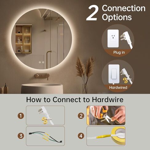 مرآة حمام بإضاءة خلفية مستديرة من LOVESPEJO مقاس 30 بوصة مع أضواء، مرآة LED دائرية للحمام، بدون ضباب، قابلة للتعتيم بدون خطوات، 3 ألوان متغيرة، ذاكرة، IP54، مقاومة للكسر in Kuwait