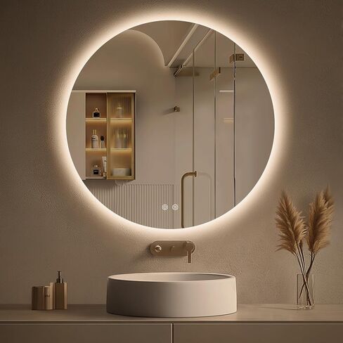 مرآة حمام بإضاءة خلفية مستديرة من LOVESPEJO مقاس 30 بوصة مع أضواء، مرآة LED دائرية للحمام، بدون ضباب، قابلة للتعتيم بدون خطوات، 3 ألوان متغيرة، ذاكرة، IP54، مقاومة للكسر in Kuwait
