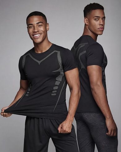 5 قطع من قمصان التدريب الرجالية بأكمام قصيرة باللونين الأسود والأبيض، تي شيرت رياضي ماص للرطوبة للرجال للجري in Kuwait