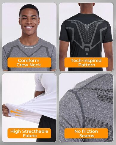 5 قطع من قمصان التدريب الرجالية بأكمام قصيرة باللونين الأسود والأبيض، تي شيرت رياضي ماص للرطوبة للرجال للجري in Kuwait