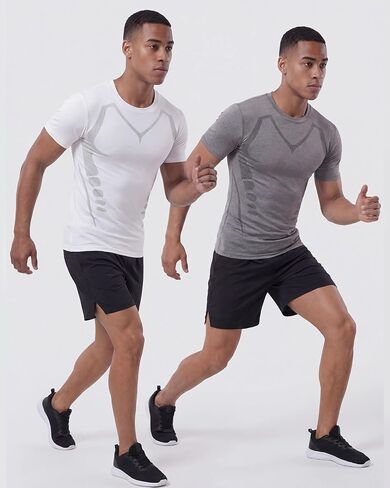 5 قطع من قمصان التدريب الرجالية بأكمام قصيرة باللونين الأسود والأبيض، تي شيرت رياضي ماص للرطوبة للرجال للجري in Kuwait