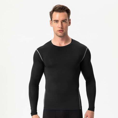 Men's Compression Shirts Long Sleeve Athletic Workout Shirts Cool Dry Sports Base Layers Undershirts Gym Tops in Saudi Arabia