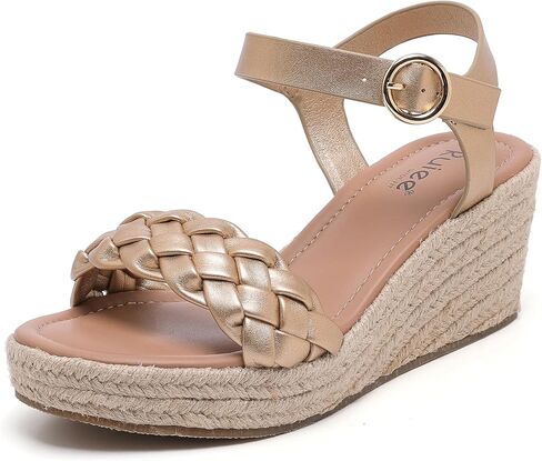 Wide Width Wedge Sandals for Women, Braided Ankle Strap Buckle Open Toe Summer Shoes Platform Espadrille Wedge Beach Women Sandals. in Saudi Arabia
