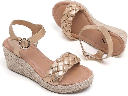 Wide Width Wedge Sandals for Women, Braided Ankle Strap Buckle Open Toe Summer Shoes Platform Espadrille Wedge Beach Women Sandals. in Saudi Arabia