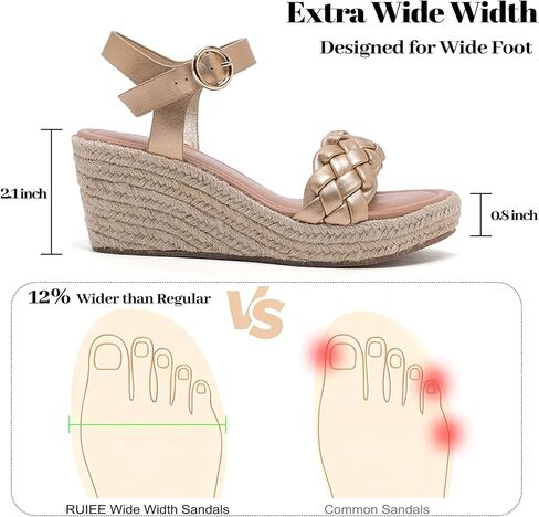 Wide Width Wedge Sandals for Women, Braided Ankle Strap Buckle Open Toe Summer Shoes Platform Espadrille Wedge Beach Women Sandals. in Saudi Arabia