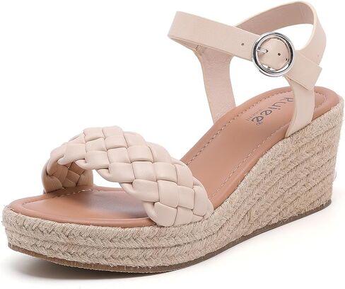 Wide Width Wedge Sandals for Women, Braided Ankle Strap Buckle Open Toe Summer Shoes Platform Espadrille Wedge Beach Women Sandals. in Saudi Arabia
