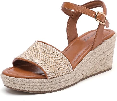 Wide Width Wedge Sandals for Women, Braided Ankle Strap Buckle Open Toe Summer Shoes Platform Espadrille Wedge Beach Women Sandals. in Saudi Arabia