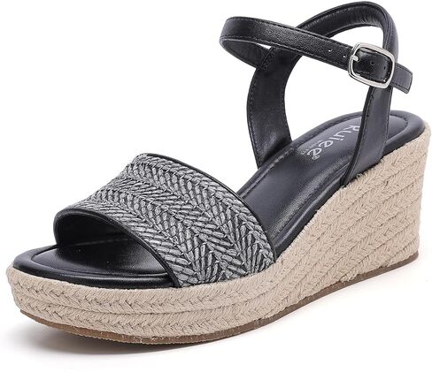 Wide Width Wedge Sandals for Women, Braided Ankle Strap Buckle Open Toe Summer Shoes Platform Espadrille Wedge Beach Women Sandals. in Saudi Arabia