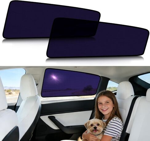 ZATOOTO Tesla Model Y ظل نافذة السيارة للطفل، ظلال سيارة ثابتة ملتصقة باللون الأرجواني المزرق للنافذة الخلفية | حجب أشعة الشمس القاسية | حماية من الأشعة فوق البنفسجية | مظلة شمسية للنافذة الخلفية مع حقيبة تخزين | 2020-2024 | in Kuwait